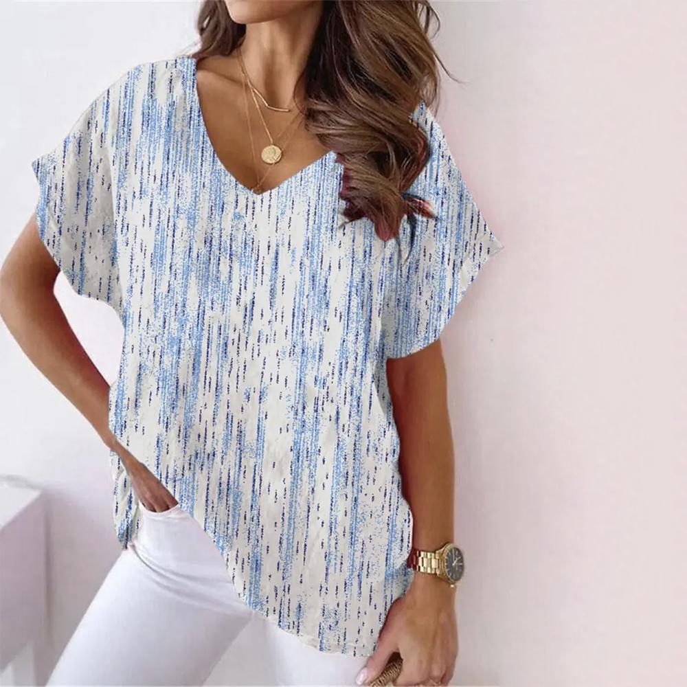 Blue V-neck short sleeve top