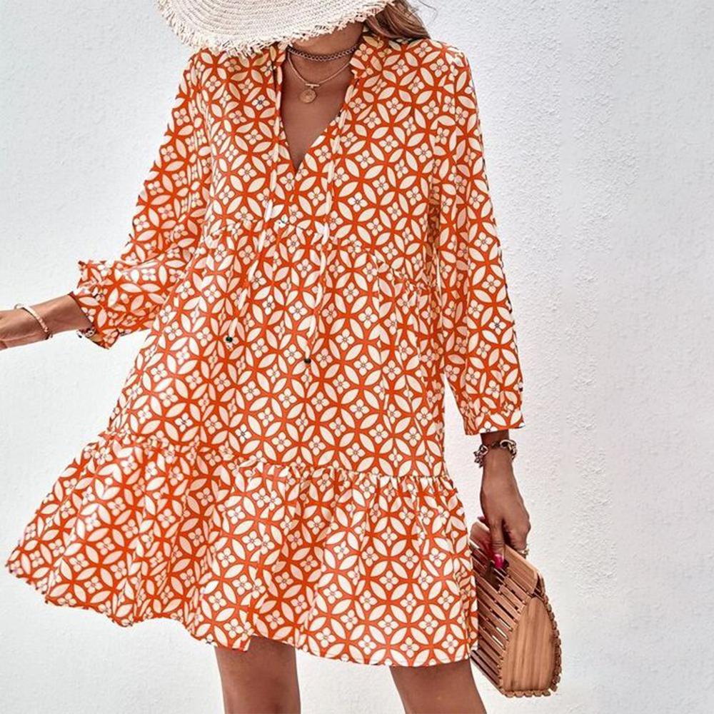 Unique mini dress with 3/4-length sleeves in orange