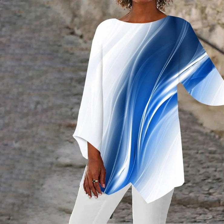 Ultra Mod Blue Wave White Tunic Top