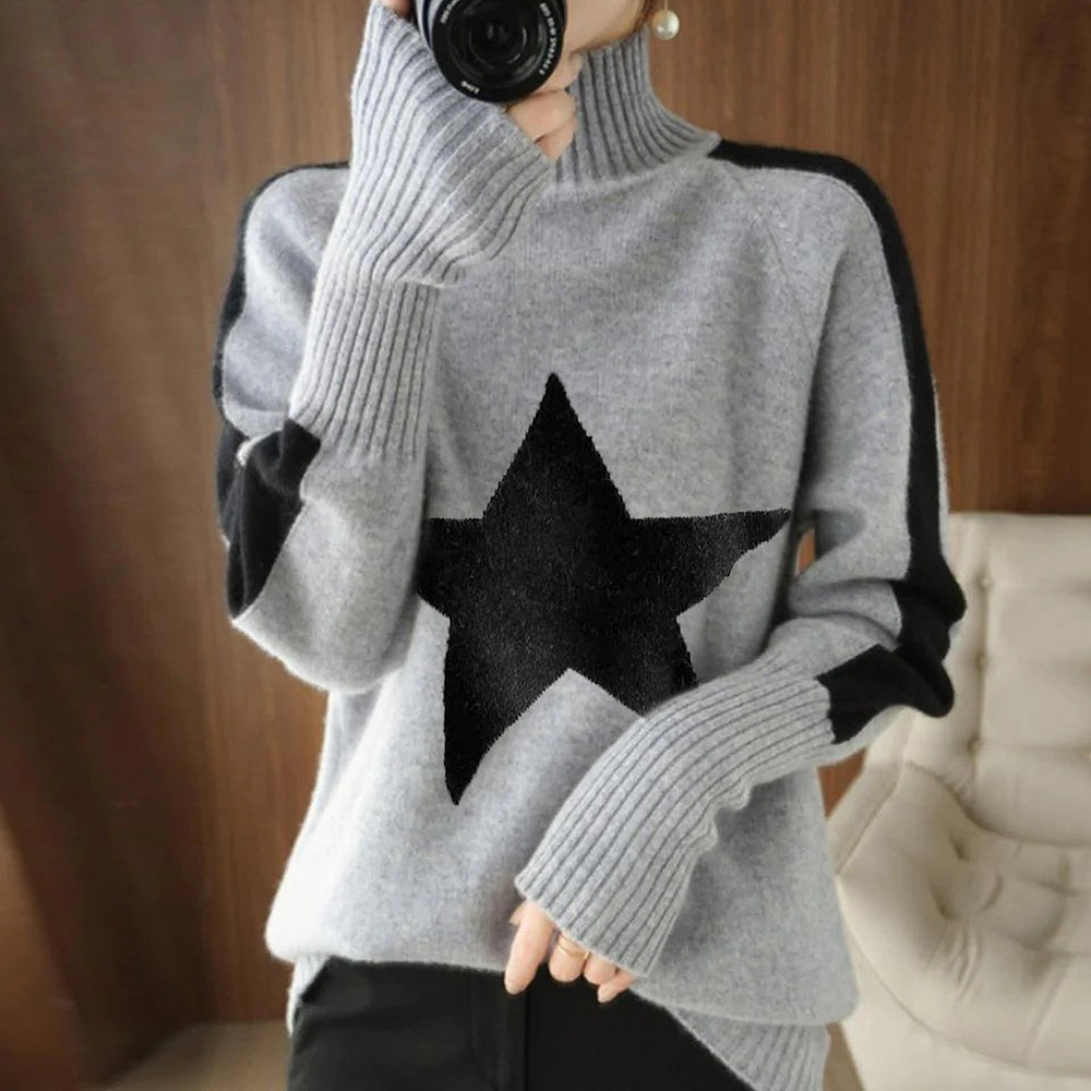 Comfortable grey sweater with high neckline