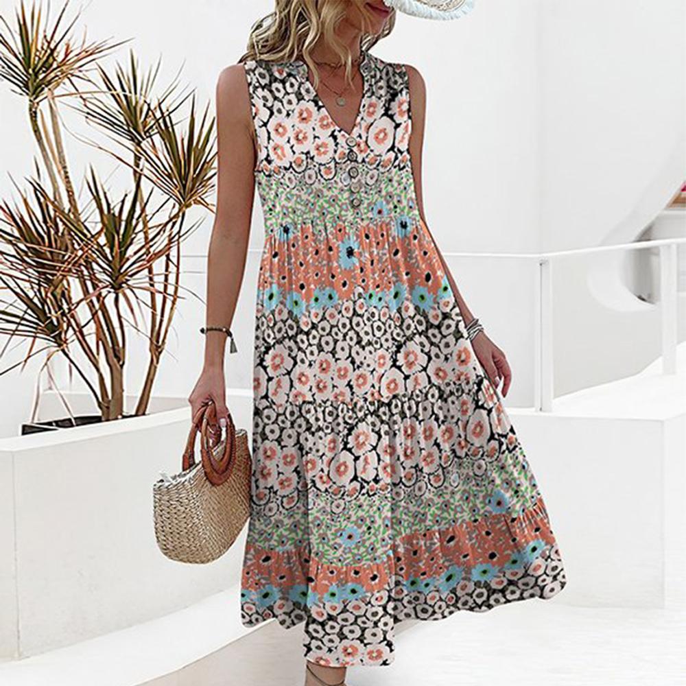 Unique sleeveless midi dress with floral print