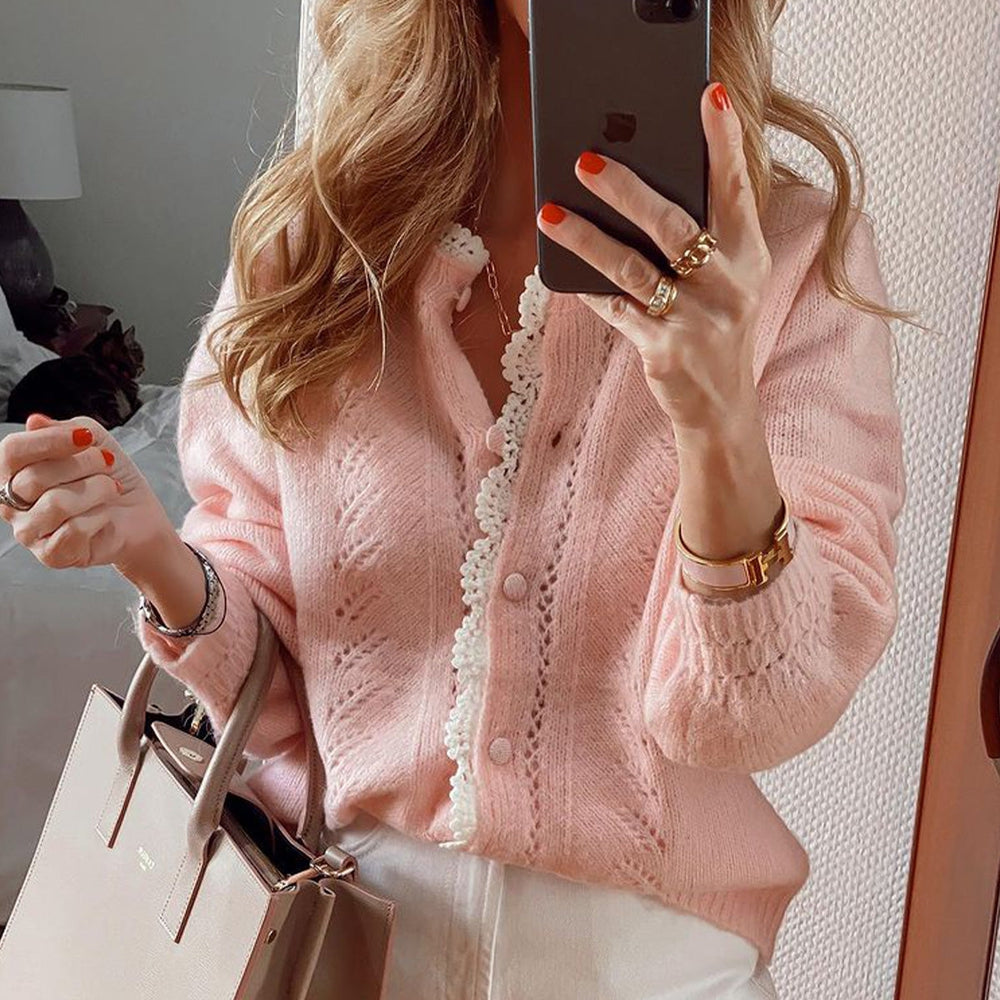 Pink solid color long sleeve outerwear