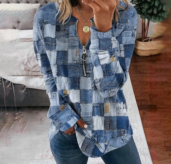 Chambray Distressed Patchwork Top