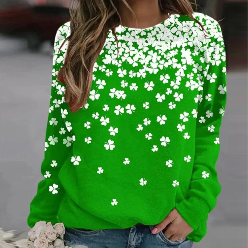 Green long sleeve top with print