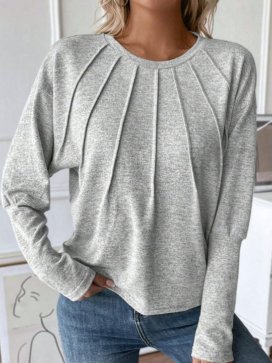 Grey Solid Long Sleeve Round Neck Top