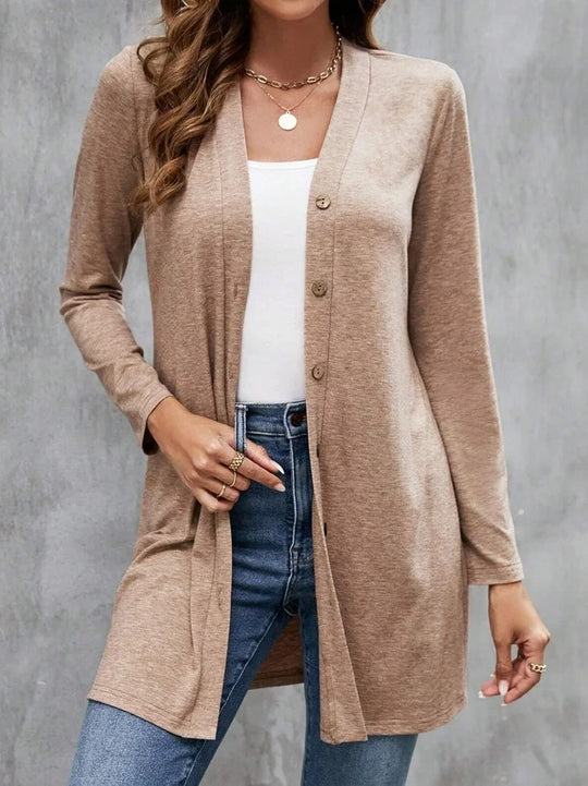 Khaki Solid color collarless outerwear