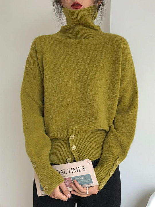 Solid color sweater with high neckline in sage