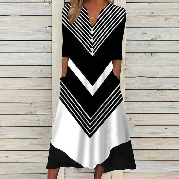 Black and white striped midi dress with side pockets for sailors