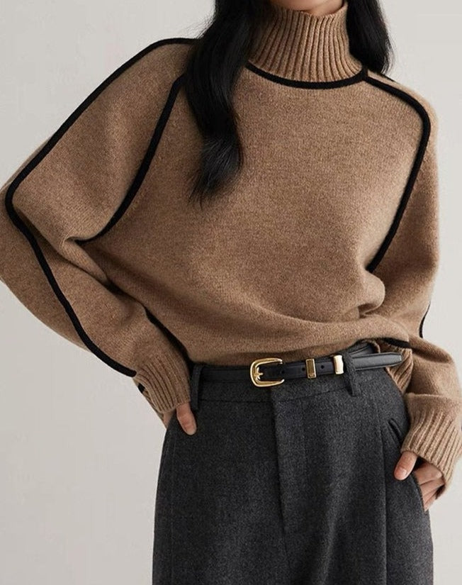 Coffee sweater with high neckline