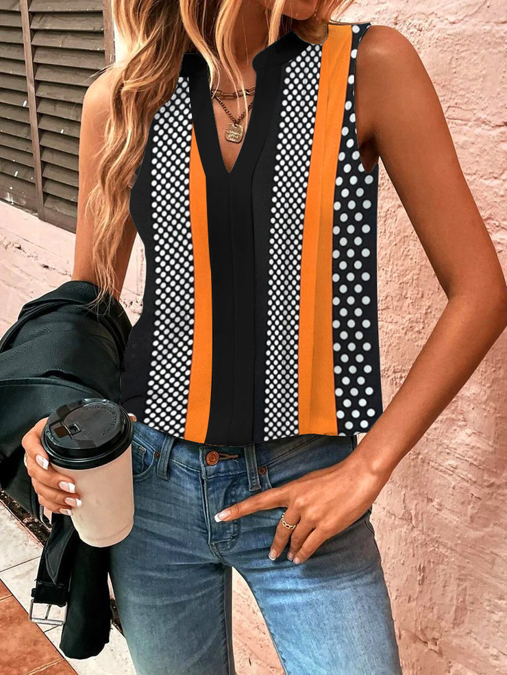 Sleeveless tank top with orange print