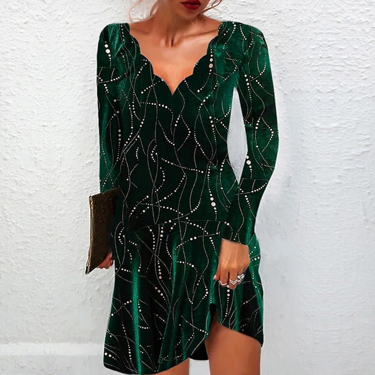 Juvenile green mini dress with V-neck