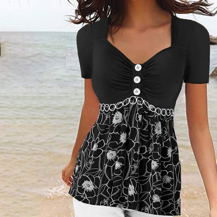 Black and white printed top with square neckline