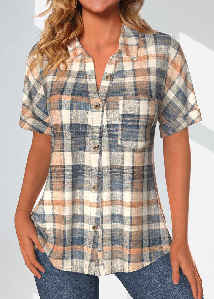 Apricot short-sleeved check top