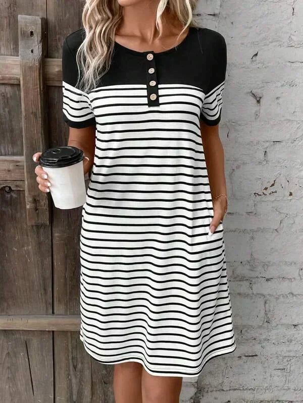 Modern print round neck mini dress