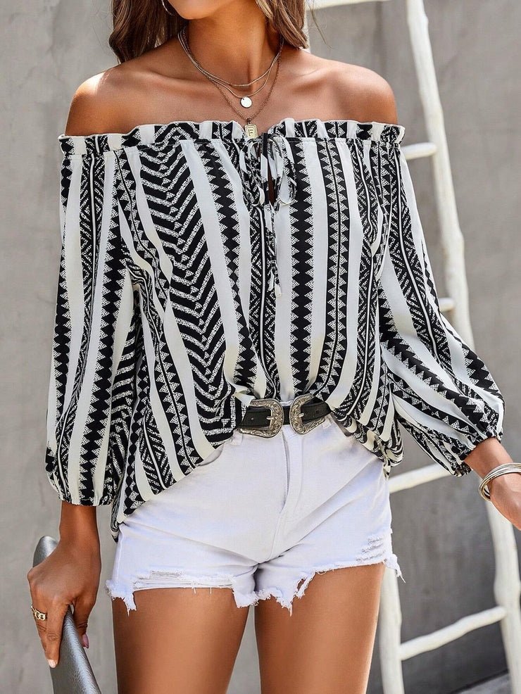 Black and white off-the-shoulder top