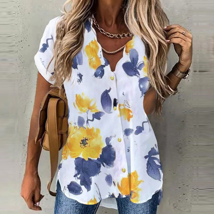 Romantic short sleeve top with floral print