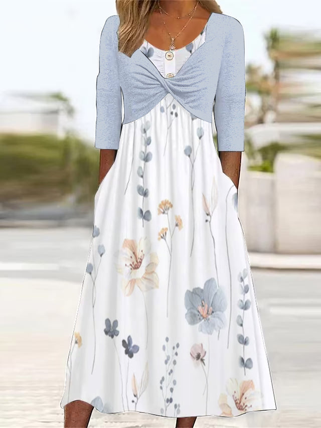 Twofer White floral midi dress