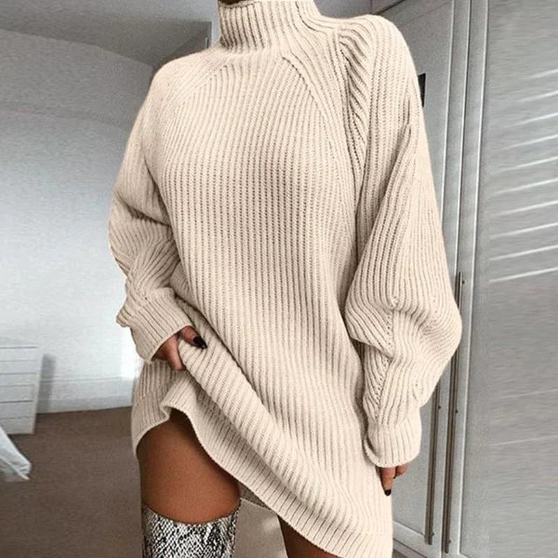 Cuddly Dream Knitted Dress with High Collar