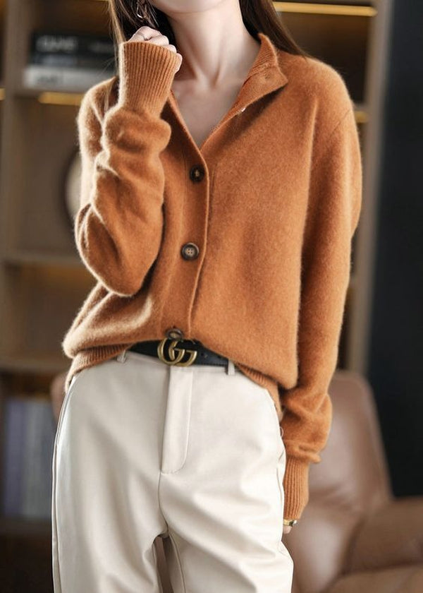 Brown Solid Color High Neck Sweater