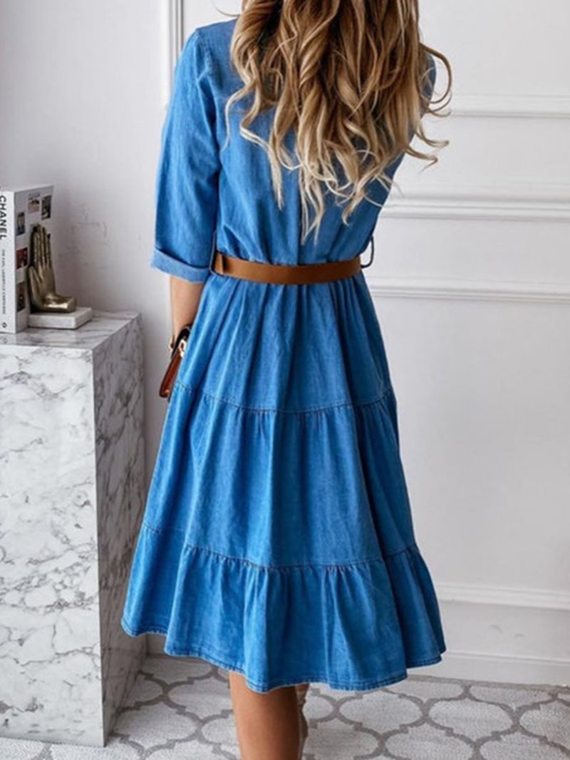 Timeless Treasures Denim Lapel A-Line Denim Dress