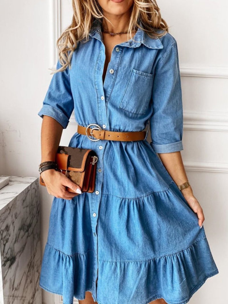 Timeless Treasures Denim Lapel A-Line Denim Dress