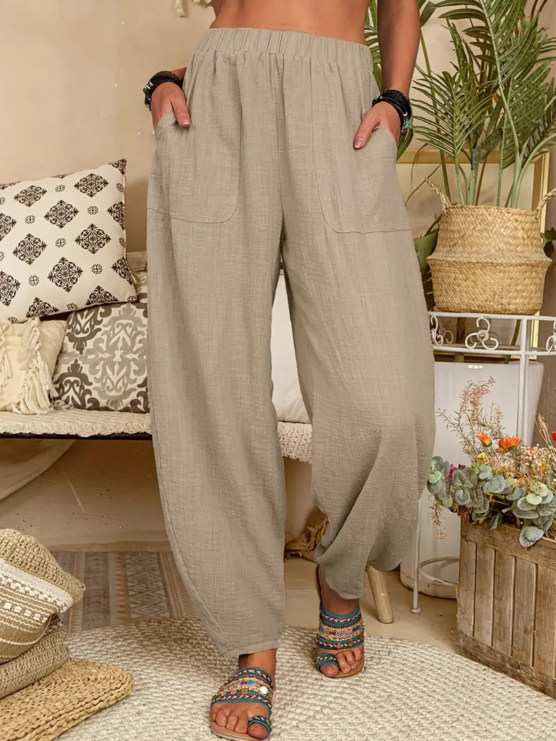 Natural colors Linen look Relax-fit summer trousers