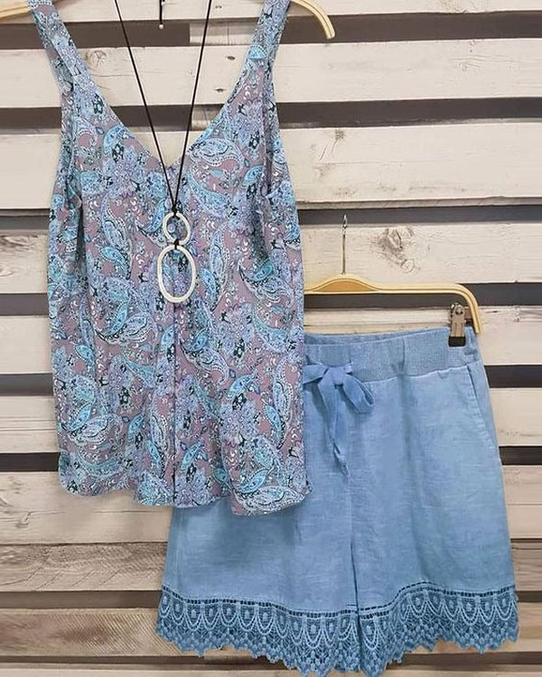 Blue print straps Two-piece set