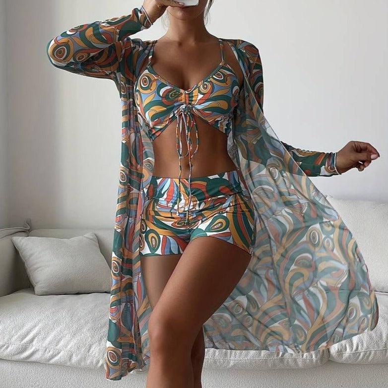 Sleeveless swimwear with abstract print