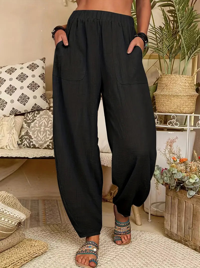 Black Lightweight Lounge Look Summer Pants