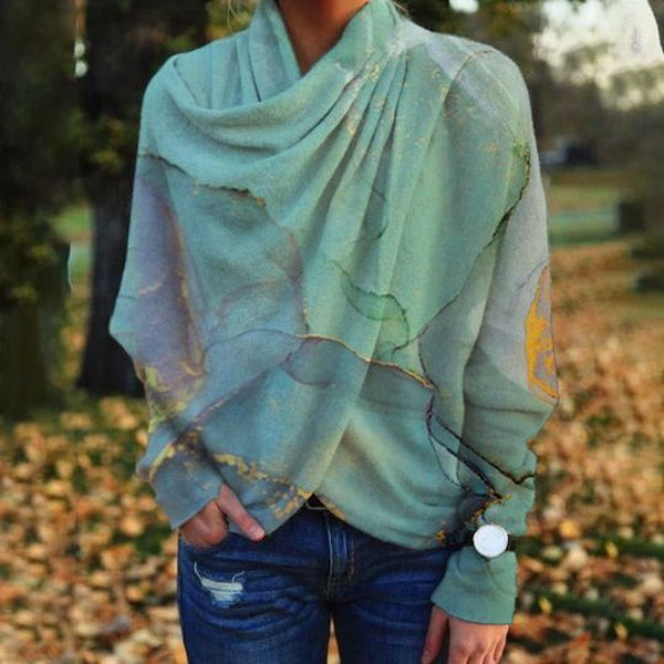 Green long sleeve top with print