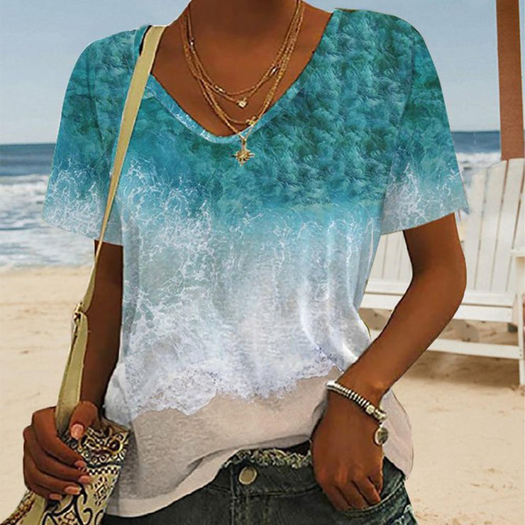 Dreamy Print Blue Short Sleeve Top