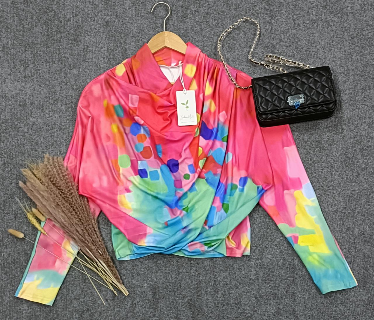 Colorful long sleeve boho scarf top