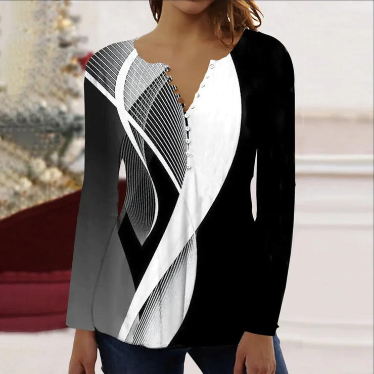 Abstract Black Grey White Long Sleeve Top