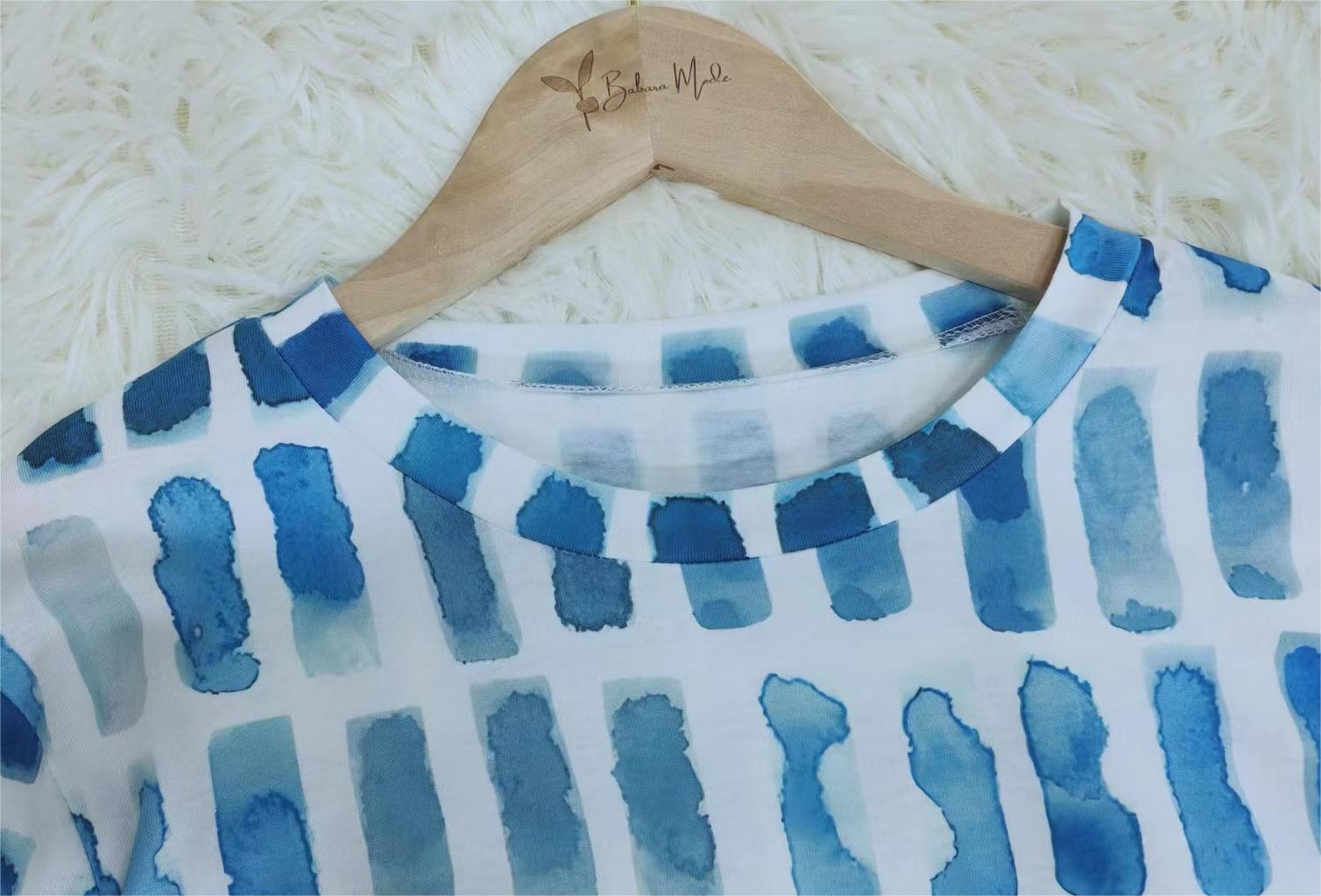 Abstract watercolor blue long sleeve top