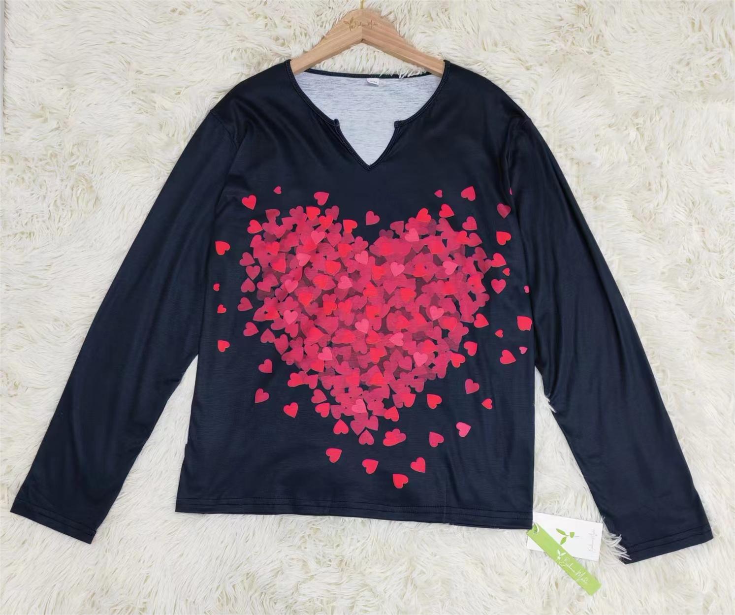 Ombre Red Heart Black Long Sleeve Top