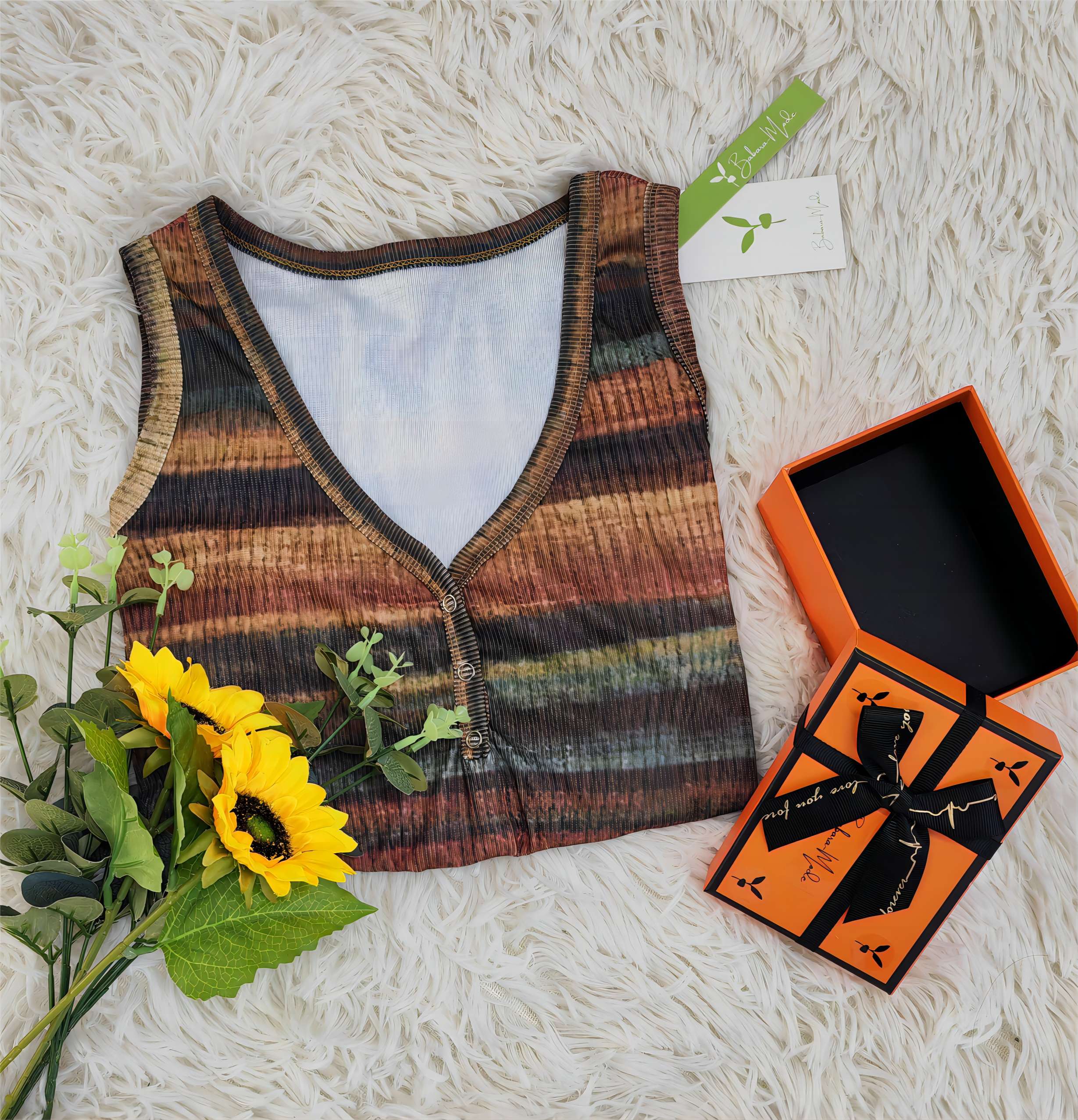 Brown sleeveless striped top