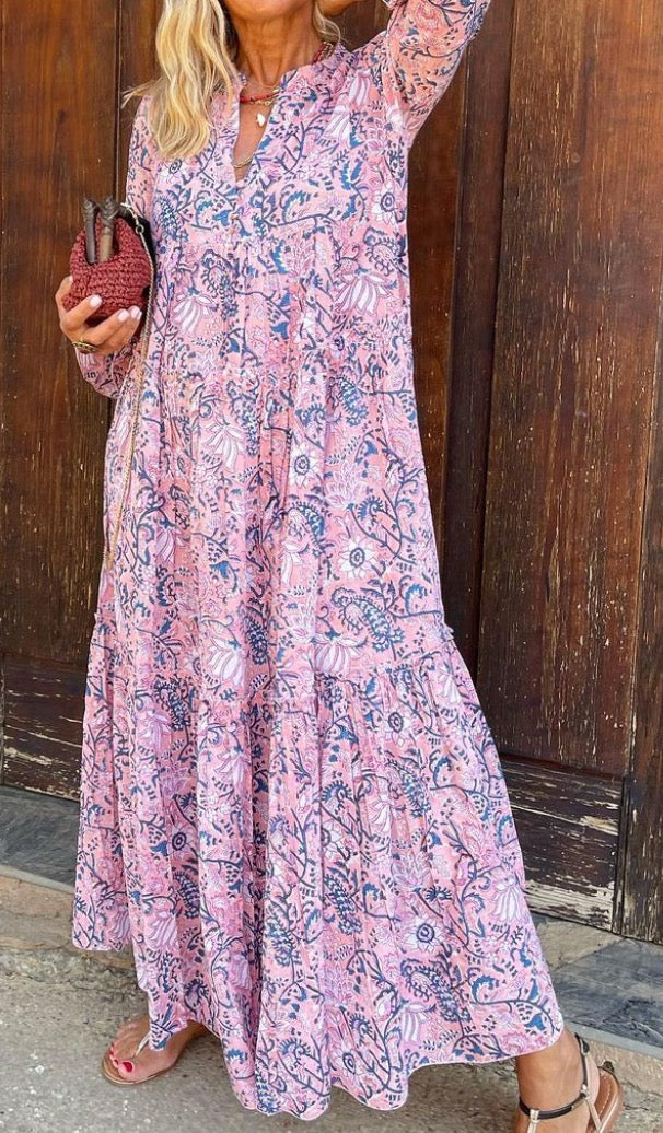 Pink maxi dress with cute print