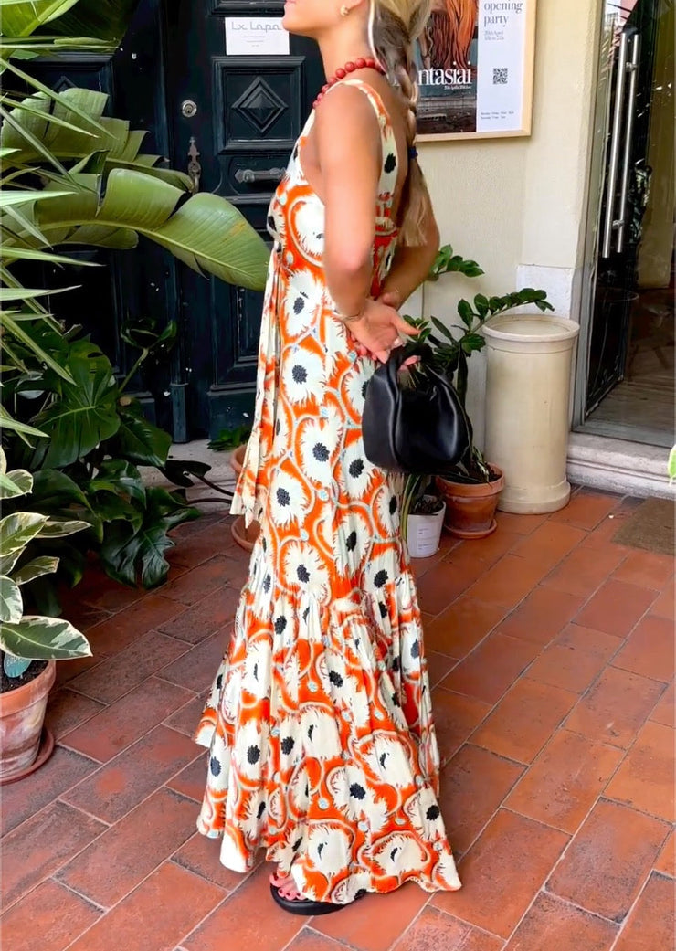 Attractive V-neck sleeveless maxi dress