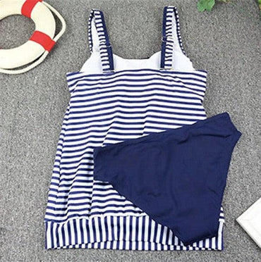 Navy blue sleeveless swimwear with print