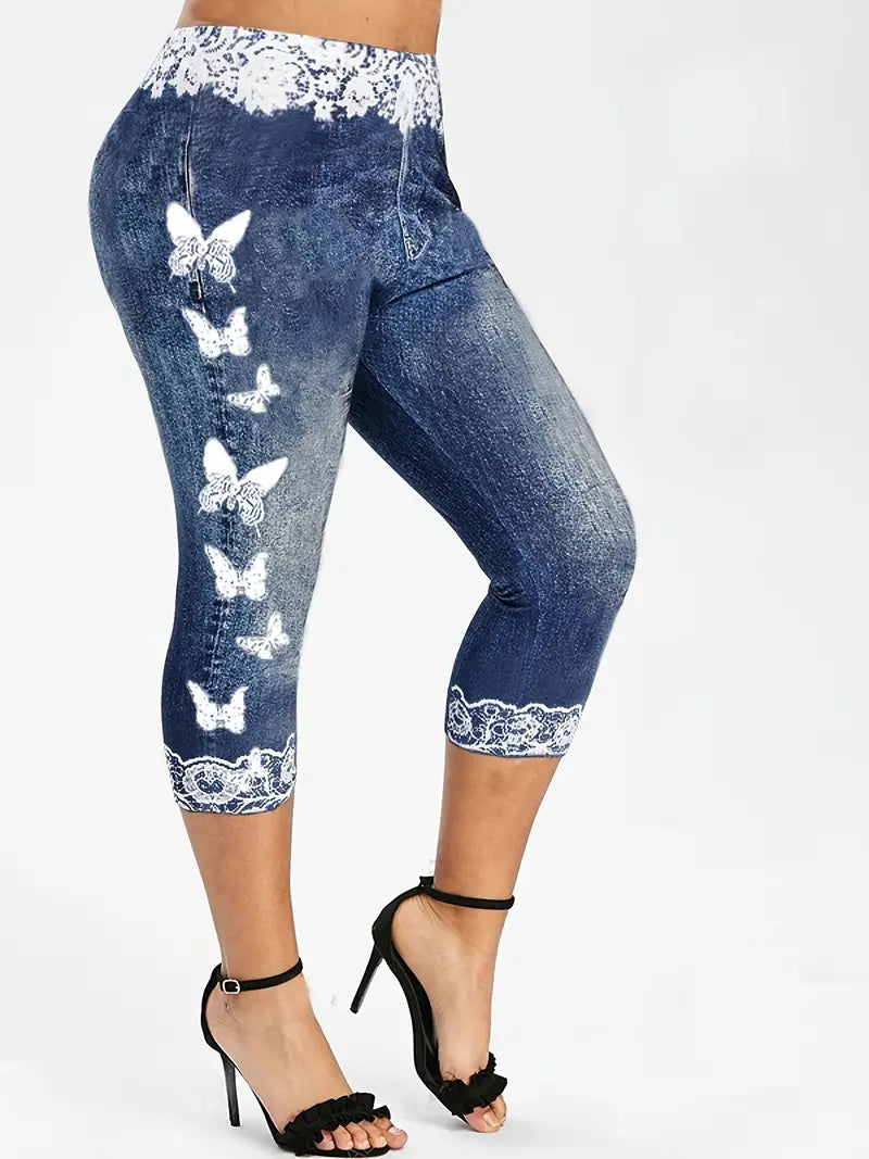 Butterfly Lace Denim Capri Magic Jeans