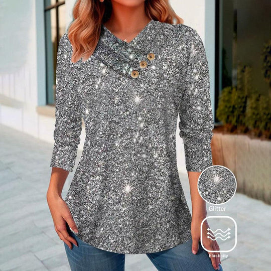 Silver long sleeve top with V-neck