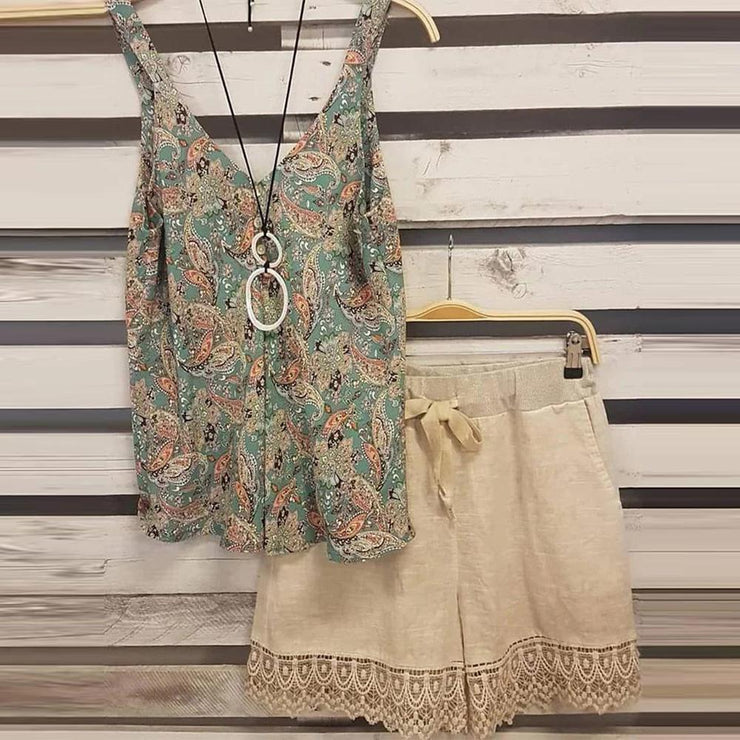 Two-piece set with sleeveless print