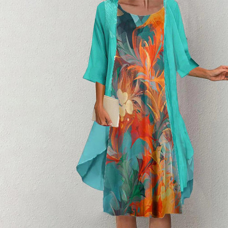 Fresh Print Multicolor Midi Dress