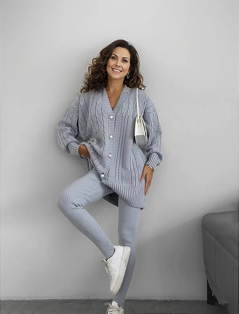 Grey monochrome V-neck lounge set