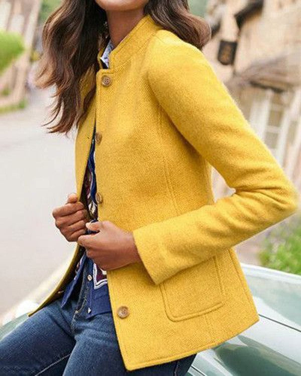 Yellow solid color cardigan with long sleeves