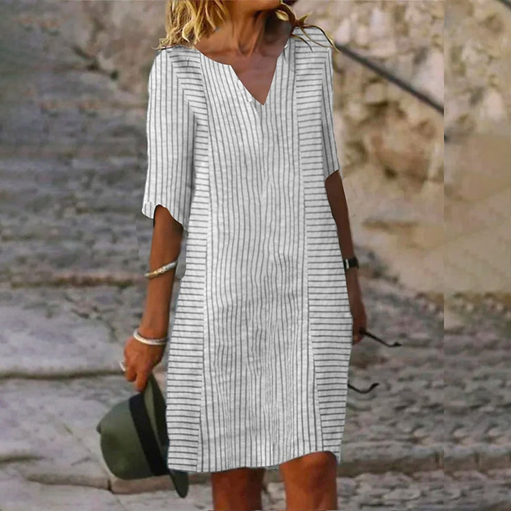 Grey striped mini dress with half sleeves