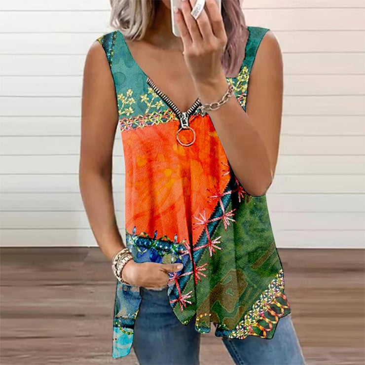 Striking Print V-neck Tank Top