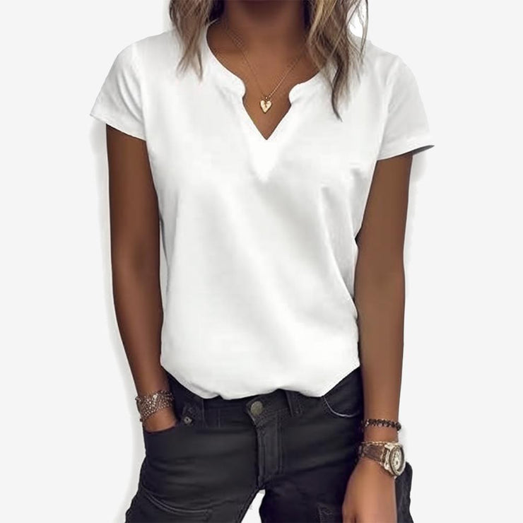 Plain white basic top with short sleeves