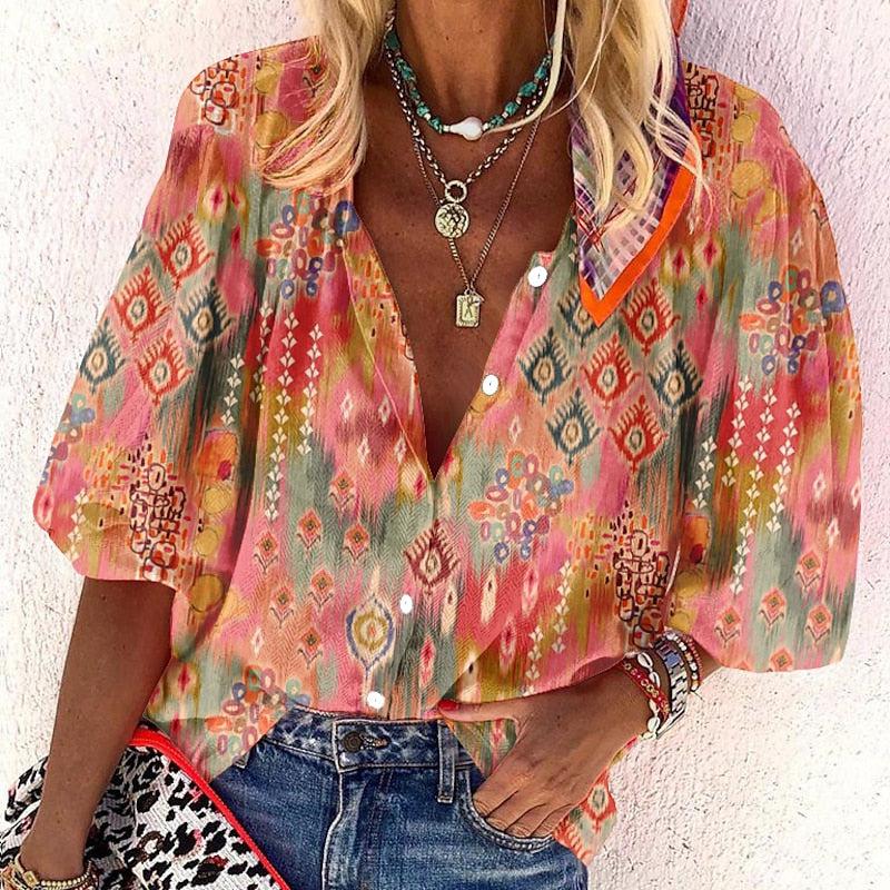 Romantic floral print shirt with 3/4-length sleeves