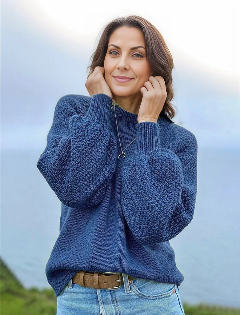 Beautiful monochrome blue sweater with balloon sleeves